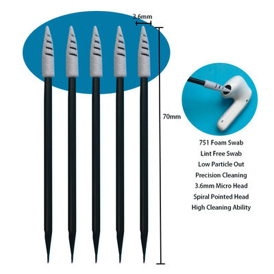 751 Lint Free Black Handle Spirale Pointed Car Cleaning Dettagliato Swab Spuma Tip Cleanroom Swab per la pulizia di cuffie