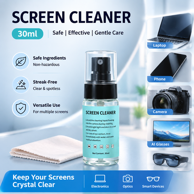 Detergente per elettronica senza aloni da 30 ml a 120 ml - con panno per monitor da gioco, visore VR e occhiali smart