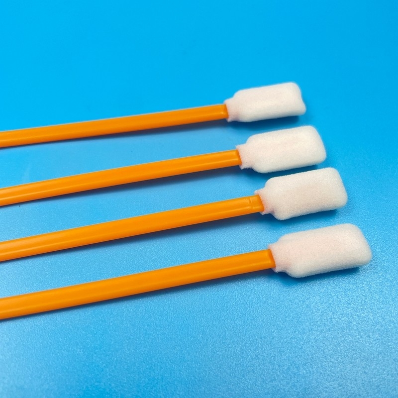 Swab di schiuma a manico resistente 50pcs 125mm Lint Free Orange / Black Handle Sponge Head per la pulizia di superfici sensibili