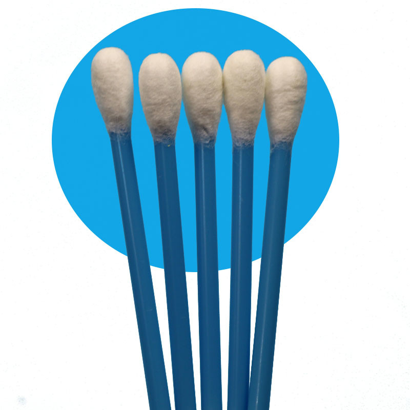 Bastoncino in PP blu da 10 cm con testa rotonda grande, tampone di cotone medico, applicatore per la raccolta di campioni