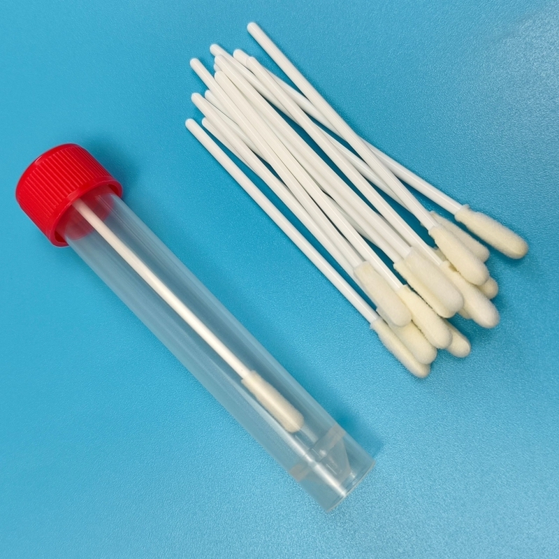 Tampone con punta in schiuma sterile con asta in PP da 8 cm con tubo, tampone per campionamento ambientale di superfici per laboratorio